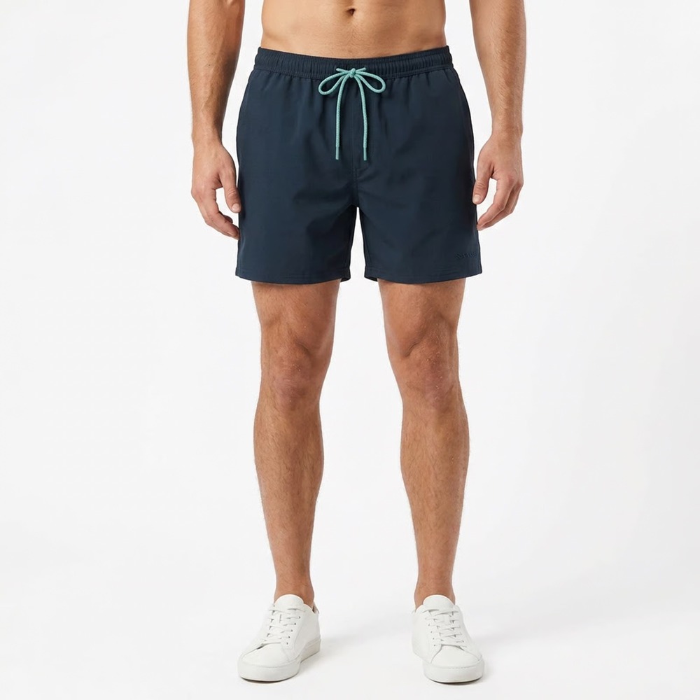 Wellen Swim Trunks Mens L Navy Blue 5 Inch Inseam Stretch Excellent